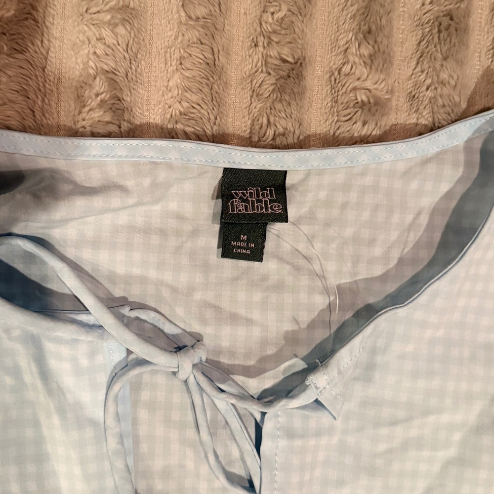 Wild Fable Blue Gingham Tie Front Peplum Puff Sleeve Top Womens Medium - Picture 3 of 6
